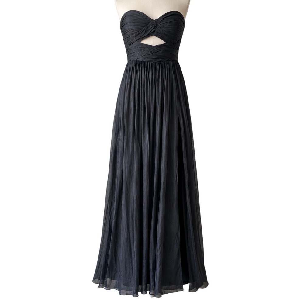 HALSTON Strapless Cutout Pleated Chiffon Gown Black Size 4 NWOT